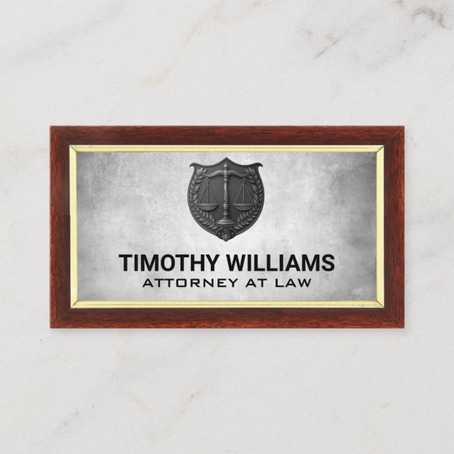Justice Scales | Law Engraved Plaque Logo Business Card (Front)