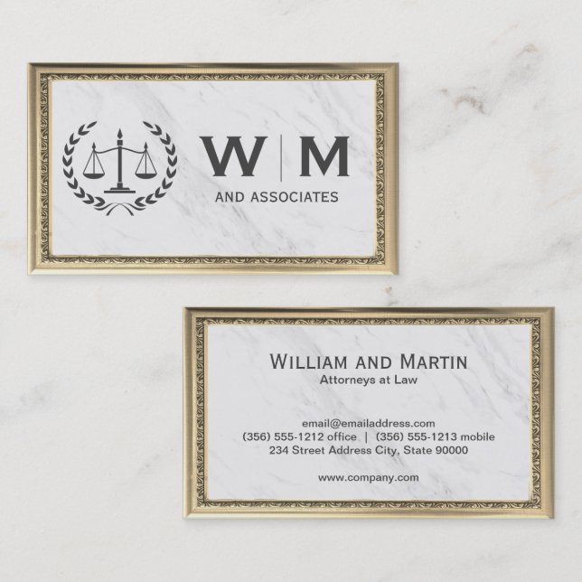 Justice Scales | Marble | Classic Gold Frame Business Card (Front/Back)