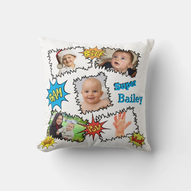 Justice Superhero Photo Collage Speech Bubble Cushion (Front)