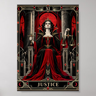 Justice Tarot Card Art Gothic Vampire Queen Occult Poster