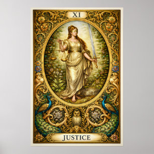 Justice Tarot Card XI – Pre-Raphaelite Gold  Poster