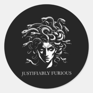 Justifiably Furious Medusa Greek Mythology Feminis Classic Round Sticker