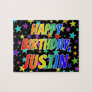 "JUSTIN" First Name, Fun "HAPPY BIRTHDAY" Jigsaw Puzzle