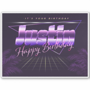 Justin Name Vorname lila retro Sticker Geburtstag