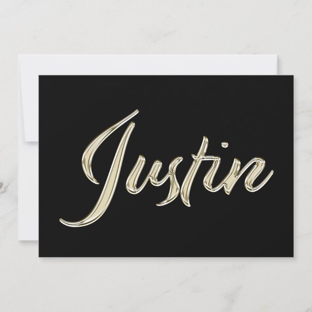 Justin Name white gold Handwriting Card (Front)