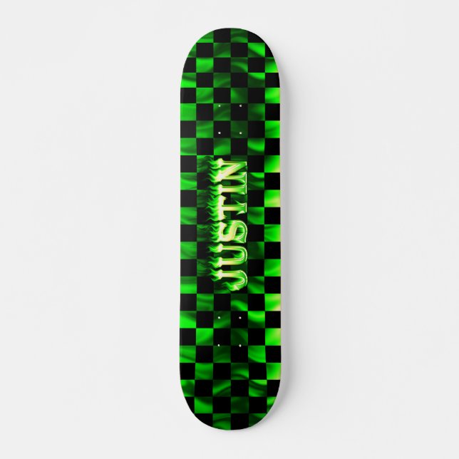Justin skateboard green fire and flames design (Front)