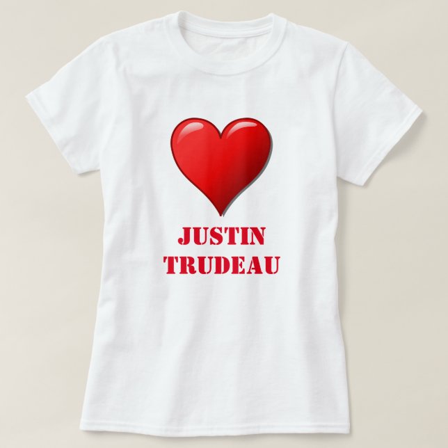 Justin Trudeau Cute Red Heart Love Red White Cool T-Shirt (Design Front)