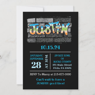Justin Your Name graffiti Logo Brick Wall Paint Invitation