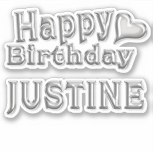 Justine Happy Birthday silver Sticker