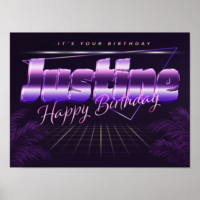 Justine Name First name pura retro poster Birthday (Front)