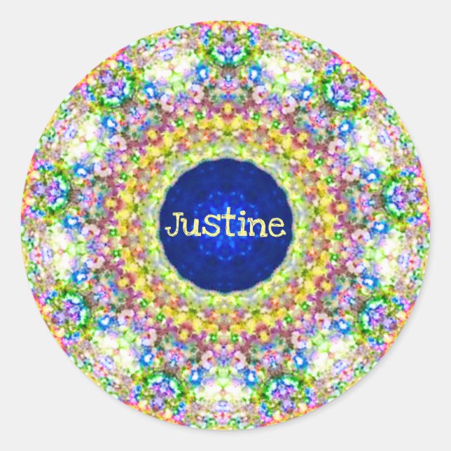 JUSTINE ~ Sweet Floral Pattern ~ Personalised ~ Classic Round Sticker (Front)