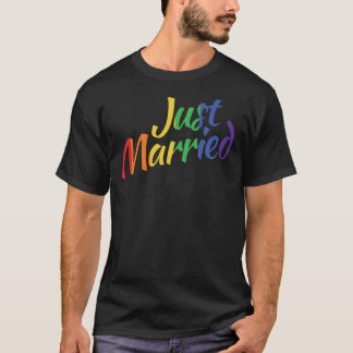 justmarried Just Married Gay Wedding Rainbow LGBT T-Shirt
