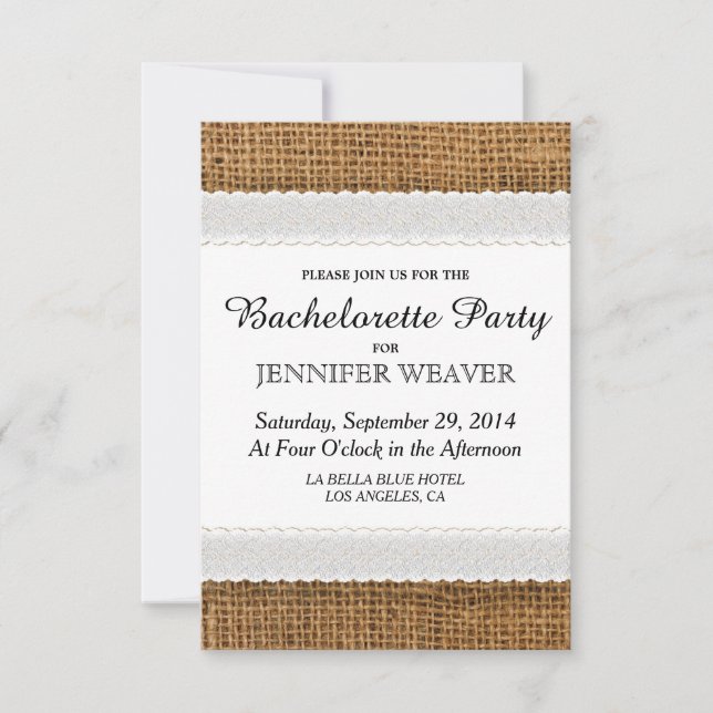 Jute and Lace Bachelorette Party Invitations (Front)