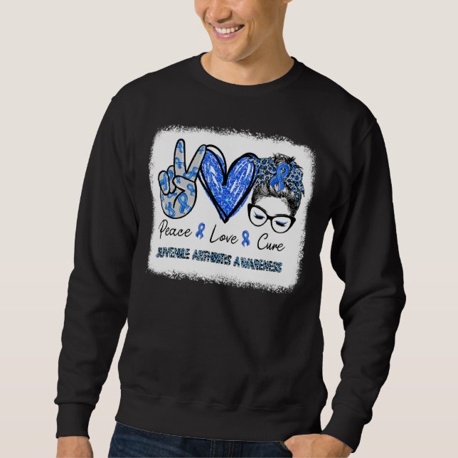 Juvenile Arthritis Awareness Blue Ribbon Peace Lov Sweatshirt (Front)