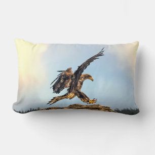 Juvenile Bald Eagle practicing its landing skills. Lumbar Cushion