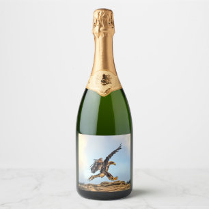 Juvenile Bald Eagle practicing its landing skills. Sparkling Wine Label