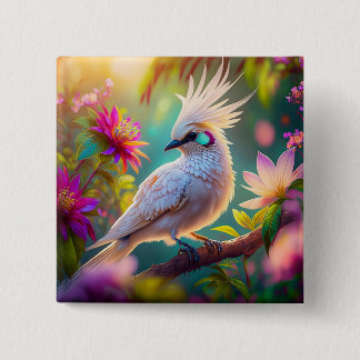 Juvenile Crested Blush Feather Dove Fantasy Bird 15 Cm Square Badge