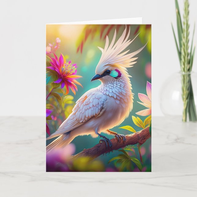 Juvenile Crested Blush Feather Dove Fantasy Bird Card (Front)