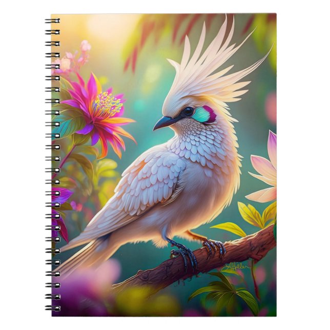 Juvenile Crested Blush Feather Dove Fantasy Bird Notebook (Front)