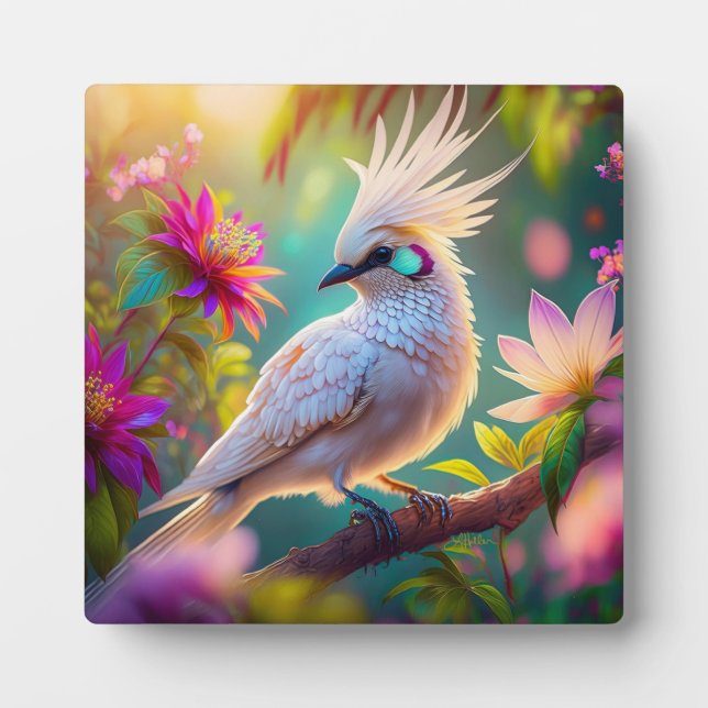 Juvenile Crested Blush Feather Dove Fantasy Bird Plaque (Front)