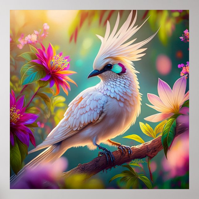 Juvenile Crested Blush Feather Dove Fantasy Bird Poster (Front)