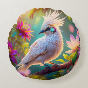 Juvenile Crested Blush Feather Dove Fantasy Bird Round Cushion