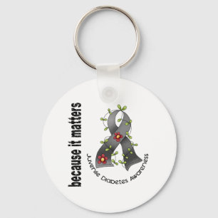 Juvenile Diabetes Flower Ribbon 3 Key Ring