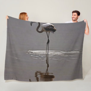 Juvenile Flamingo In Grey With Reflection Fleece Blanket