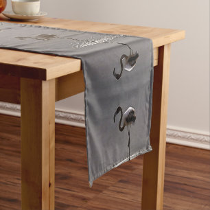 Juvenile Flamingo In Grey With Reflection Short Table Runner