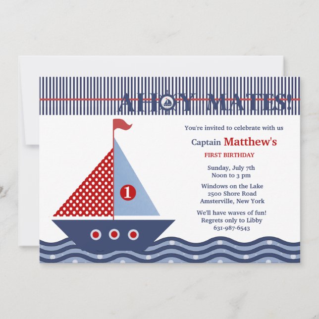Juvenile Nautical Birthday Party Invitation (Front)