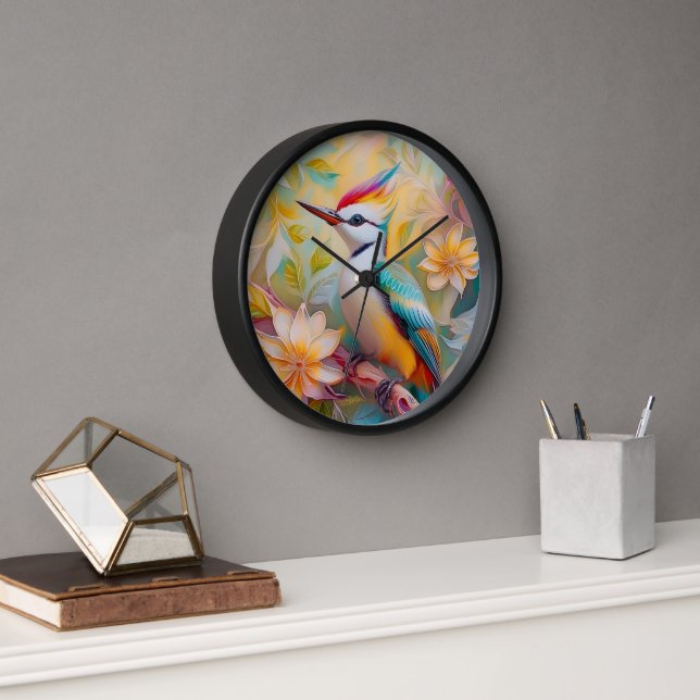 Juvenile Rainbow Woodpecker Fantasy Bird Clock (Office)