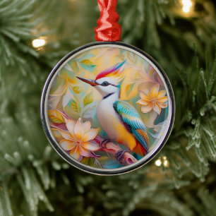 Juvenile Rainbow Woodpecker Fantasy Bird Metal Ornament