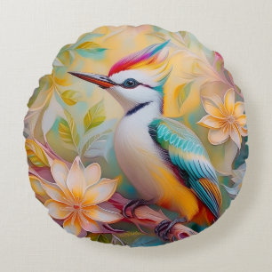 Juvenile Rainbow Woodpecker Fantasy Bird Round Cushion