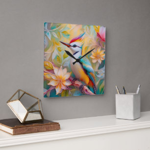 Juvenile Rainbow Woodpecker Fantasy Bird Square Wall Clock