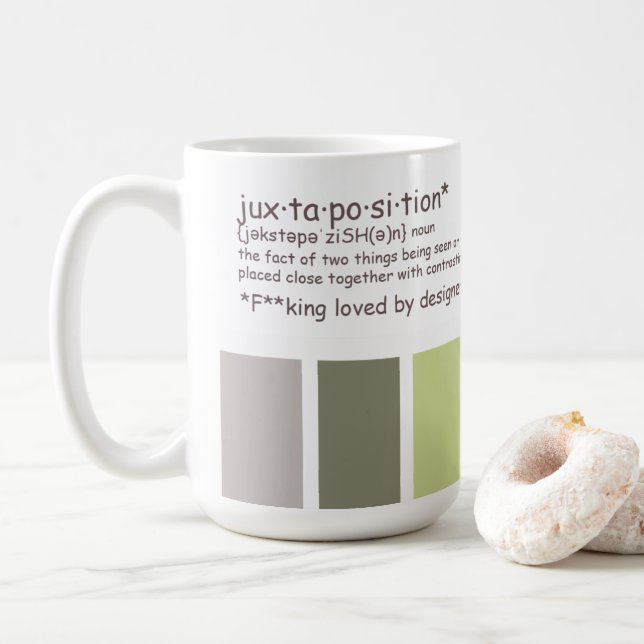 Juxtaposition definition coffee mug (With Donut)