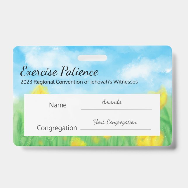 JW 2023 Convention Custom Name Exercise Patience ID Badge (Front)