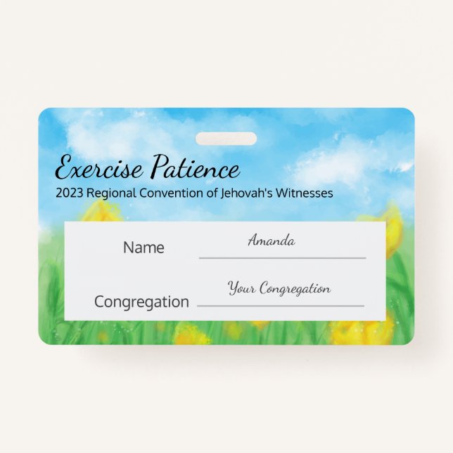 JW 2023 Convention Custom Name Exercise Patience ID Badge (Front)