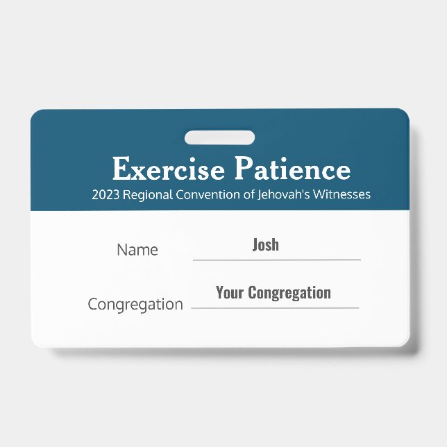 JW 2023 Convention Custom Name Exercise Patience ID Badge (Front)