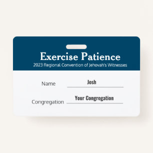 JW 2023 Convention Custom Name Exercise Patience ID Badge