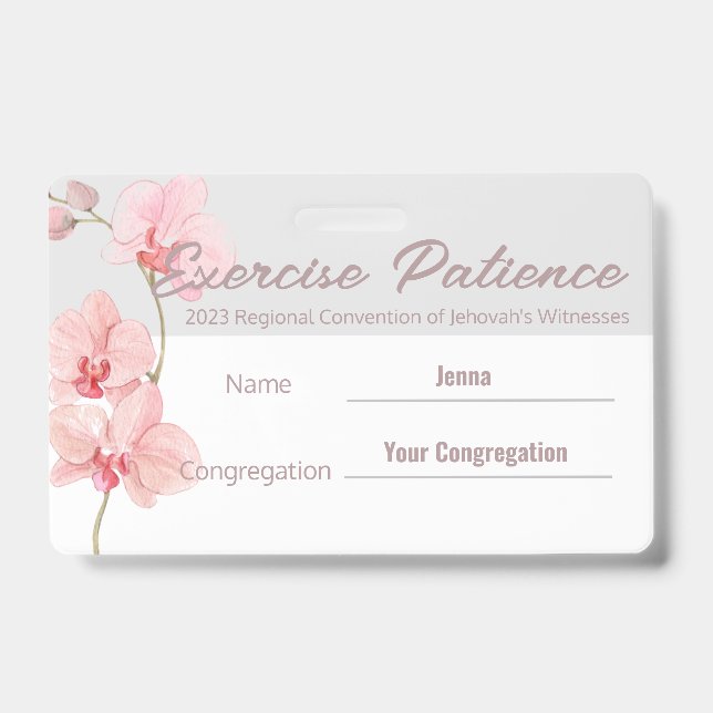 JW 2023 Convention Custom Name Exercise Patience ID Badge (Front)