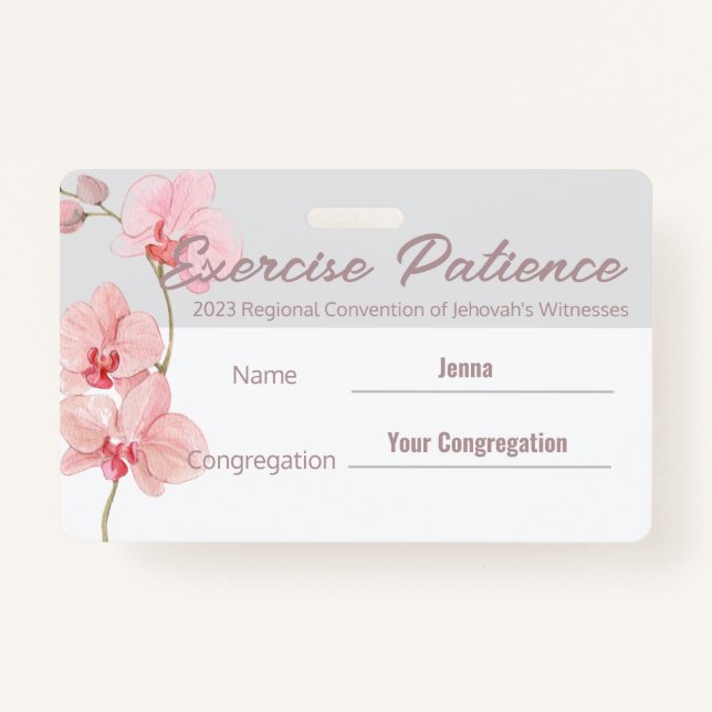 JW 2023 Convention Custom Name Exercise Patience ID Badge (Front)