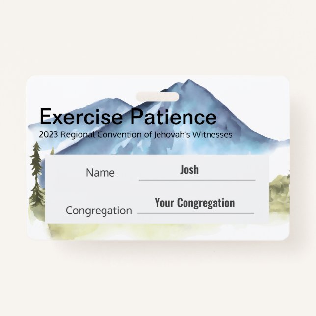 JW 2023 Convention Custom Name Exercise Patience ID Badge (Front)