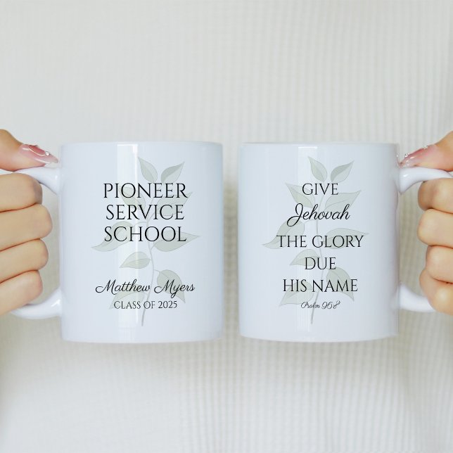 JW 2025 Pioneer School Year Text with Eucalyptus Coffee Mug (Creator Uploaded)