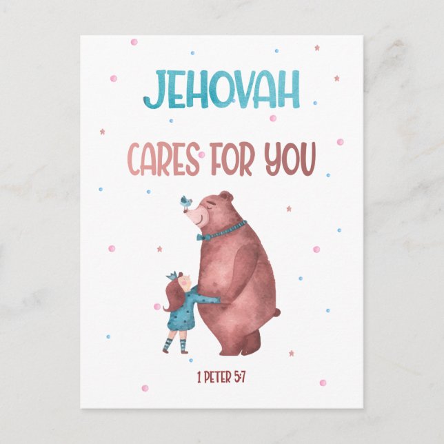 JW Kids Gift-1 Peter 5:7 Jehovah cares for you Not Postcard (Front)