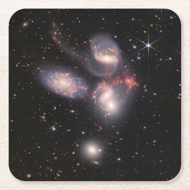 JWST James Webb Space Telescope Stephan’s Quintet Square Paper Coaster (Front)