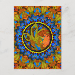 K185 Autumn on Blue Abstract Postcard