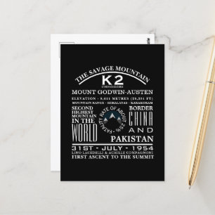 K2, Mountain Expedition Information Postcard