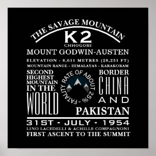 K2, Mountain Expedition Information Poster