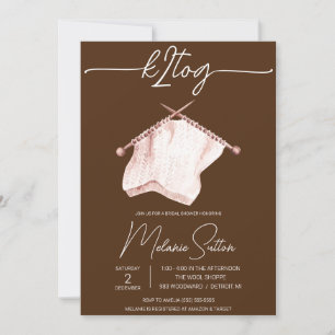 k2tog, Knitting, Brown & Ivory Bridal Shower Invitation