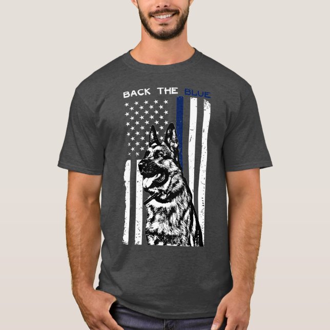 K9 German Shepherd Police Back Blue Thin Blue T-Shirt (Front)